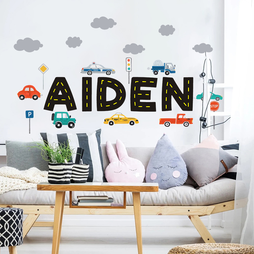Baby Nursery Artwork - Custom Name Construction Vehicles Truck Wall