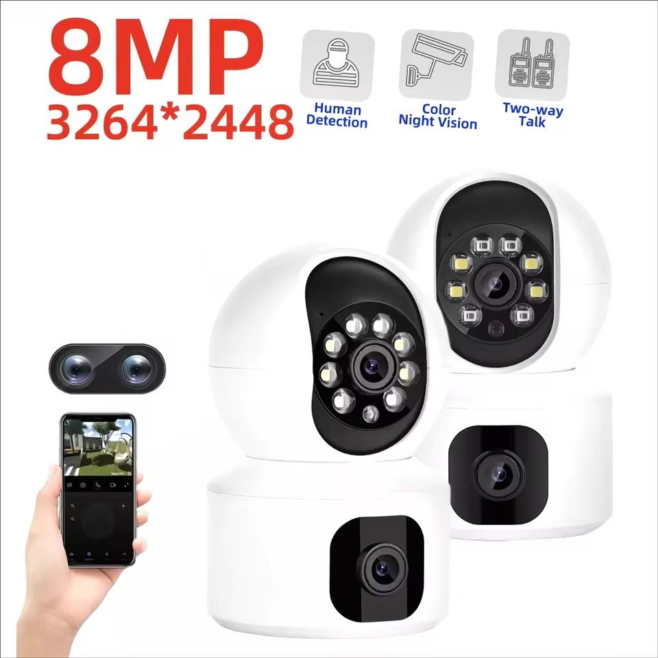Baby Monitor Split Screen - 8MP WiFi IP Camera Dual Lens