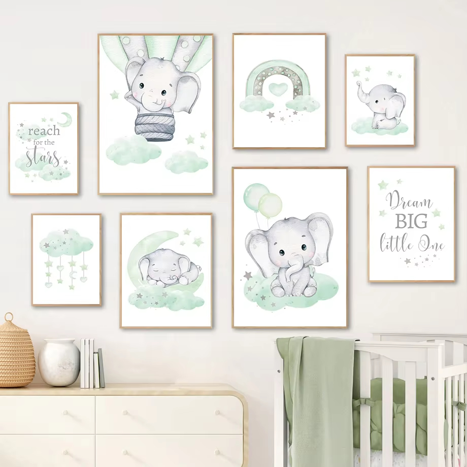Baby Nursery Mirror - Elephant Balloon Rainbow Moon Stars Cloud