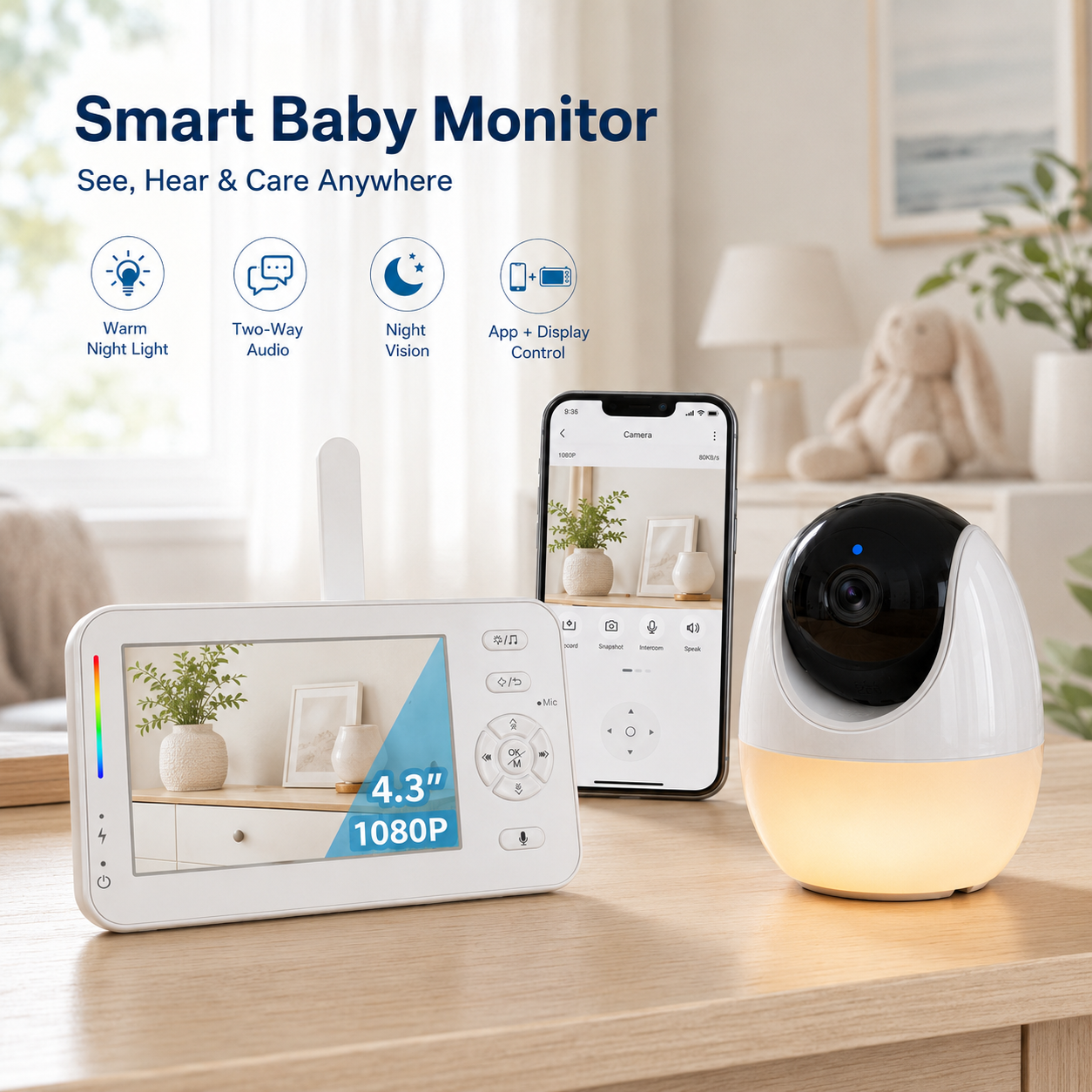 Baby Nursery Temperature - Smart Baby Monitor Camera 4.3