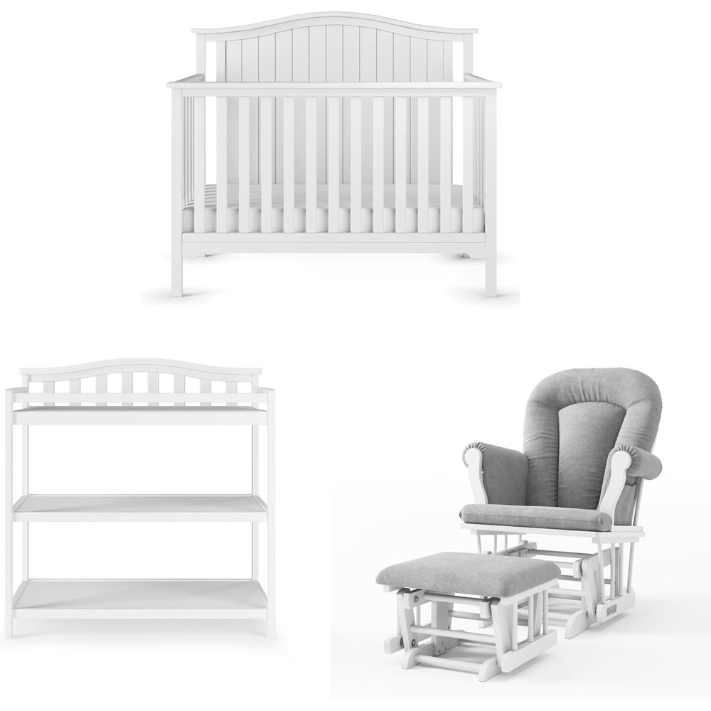 Convertible Crib Set - 3-Piece Nursery Set: Convertible Crib, Changing