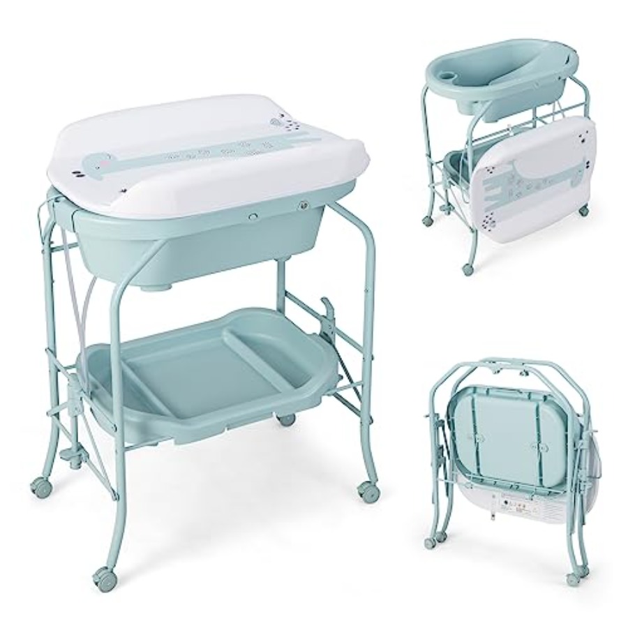 Baby Nursery Table - 2-in-1 Foldable Baby Bathtub Changing Table