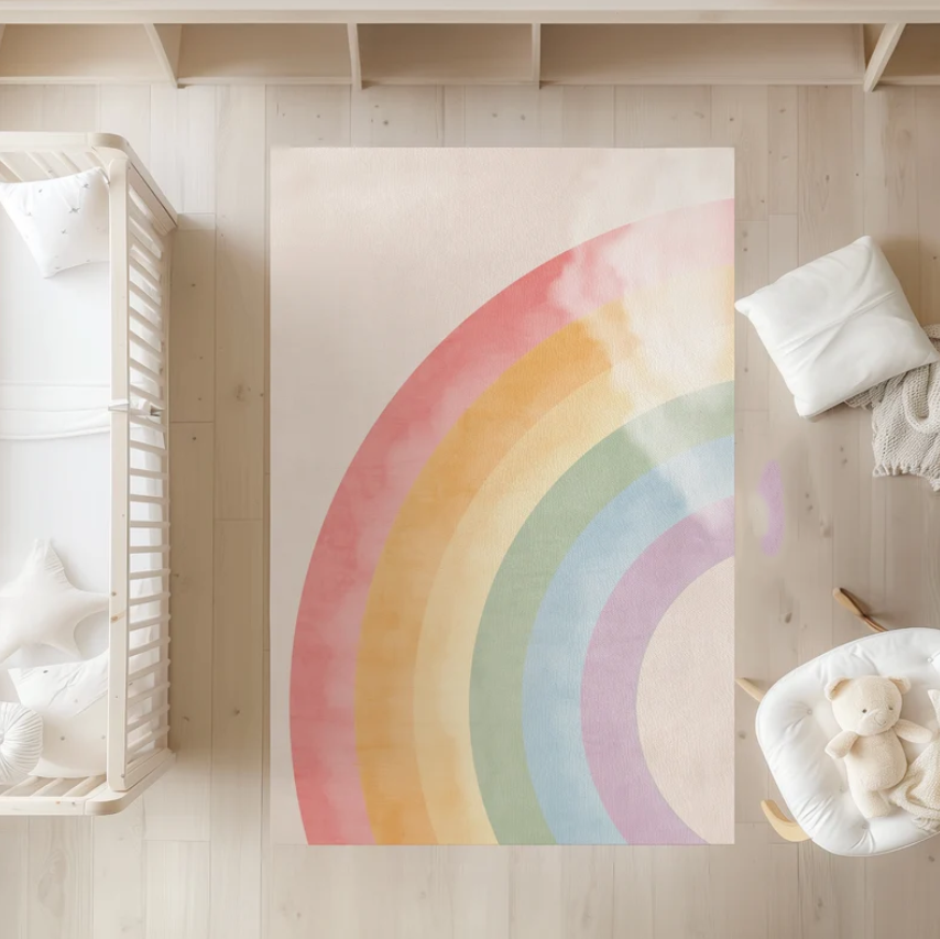 Watercolor Rainbow Nursery Rug - Soft Rug Nursery ulasan dan harga