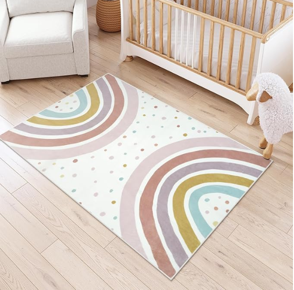 Watercolor Rainbow Nursery Rug - Soft Rug Nursery ulasan dan harga