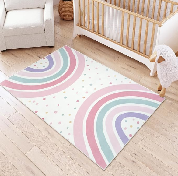 Watercolor Rainbow Nursery Rug - Soft Rug Nursery ulasan dan harga