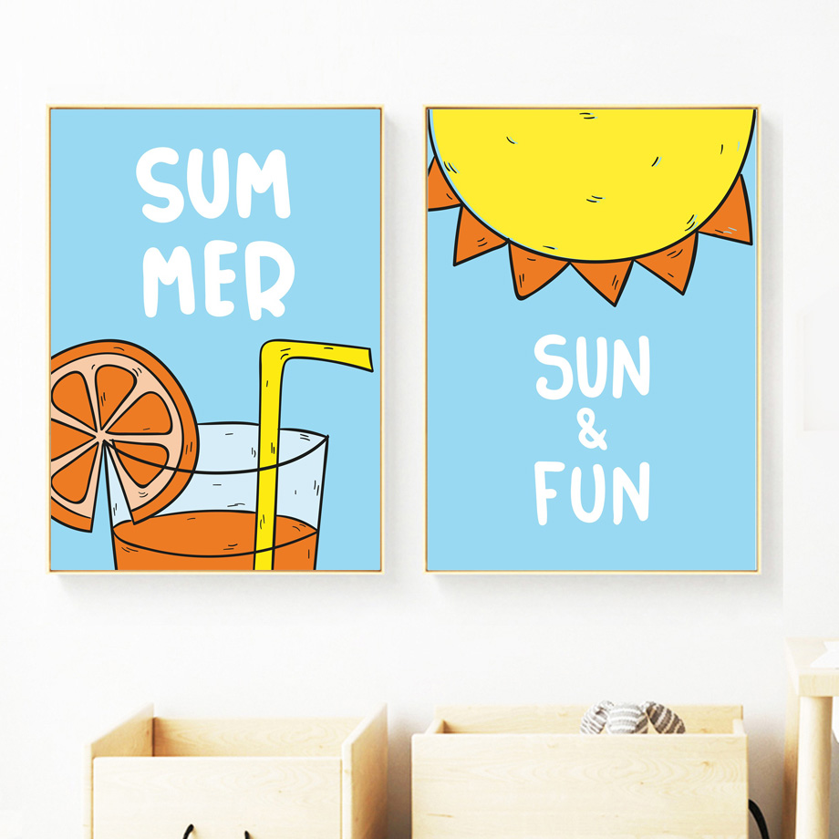 Cartoon Sun Orange Juice Poste - Baby Nursery Mirror ulasan dan harga