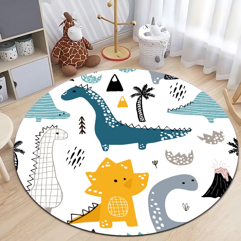 Cute Dinosaur Cartoon Round Ru - Soft Rug Nursery ulasan dan harga