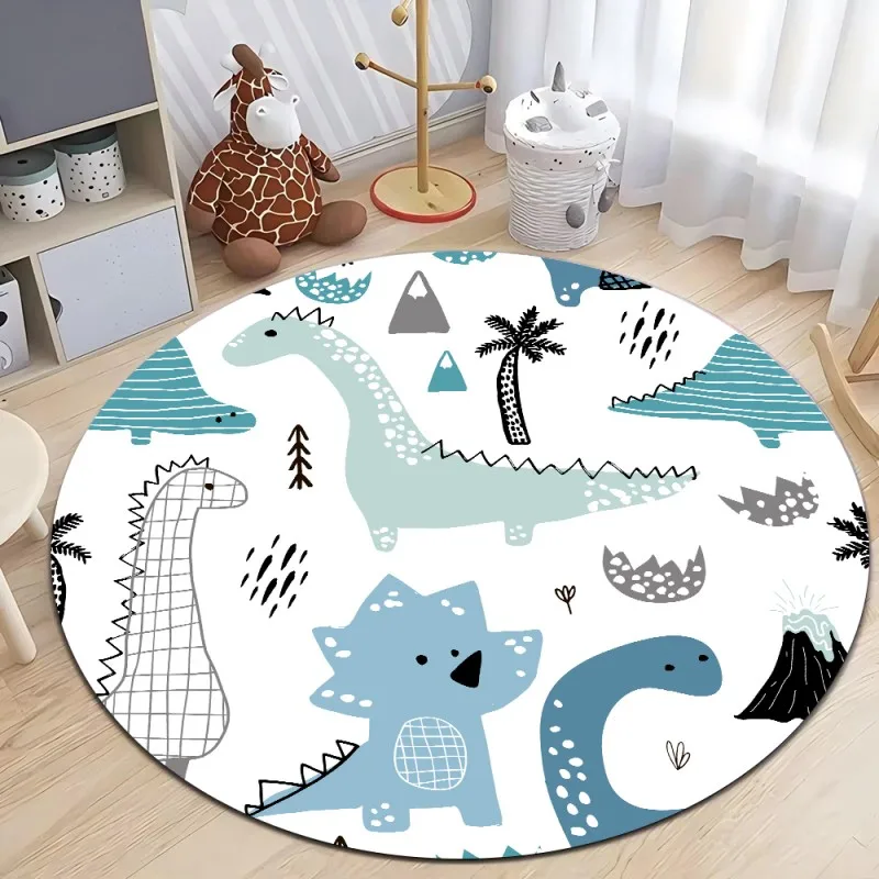 Cute Dinosaur Cartoon Round Ru - Soft Rug Nursery ulasan dan harga