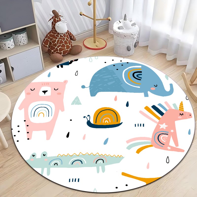 Cute Dinosaur Cartoon Round Ru - Soft Rug Nursery ulasan dan harga