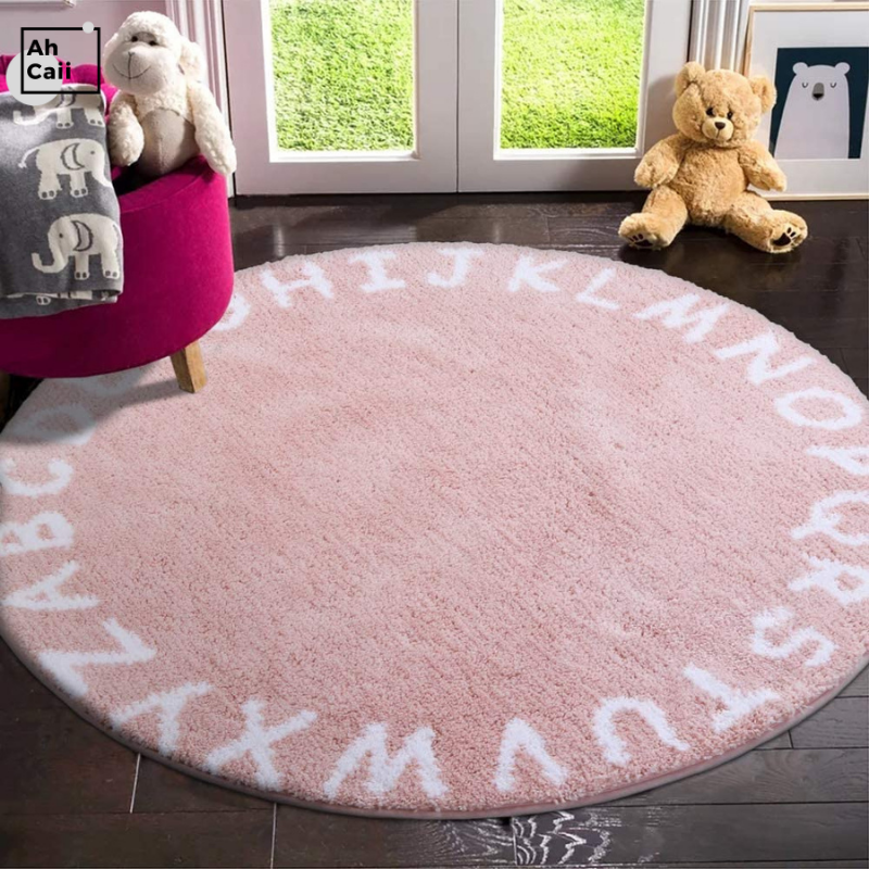 Round Kids ABC Fluffy Rugs Sof - Baby Nursery Sale ulasan dan harga