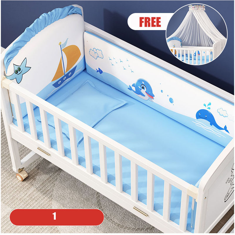 1M White Wood Baby Crib With M - Baby Nursery Sale ulasan dan harga