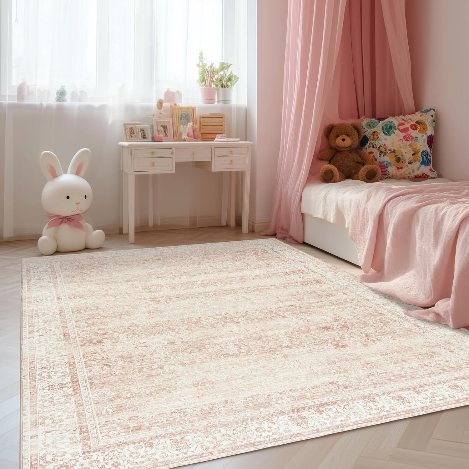 Vintage Pink Floral Area Rug 6 - Soft Rug Nursery ulasan dan harga