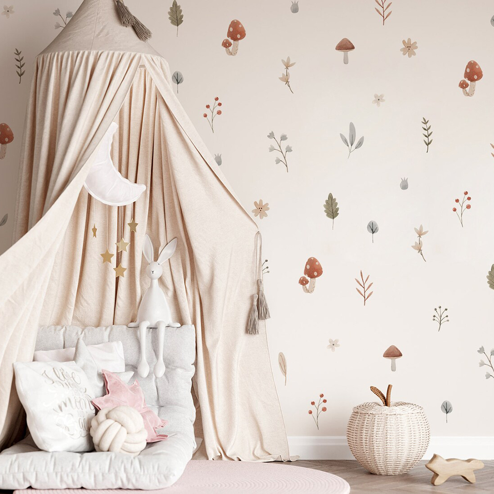 Boho Cartoon Mushroom Branch L - Baby Nursery Artwork ulasan dan harga
