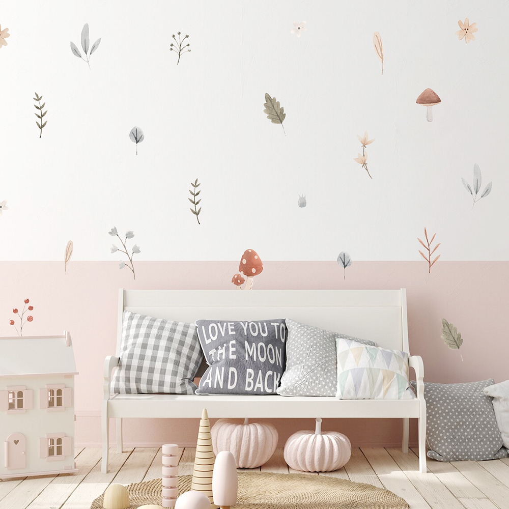 Boho Cartoon Mushroom Branch L - Baby Nursery Artwork ulasan dan harga