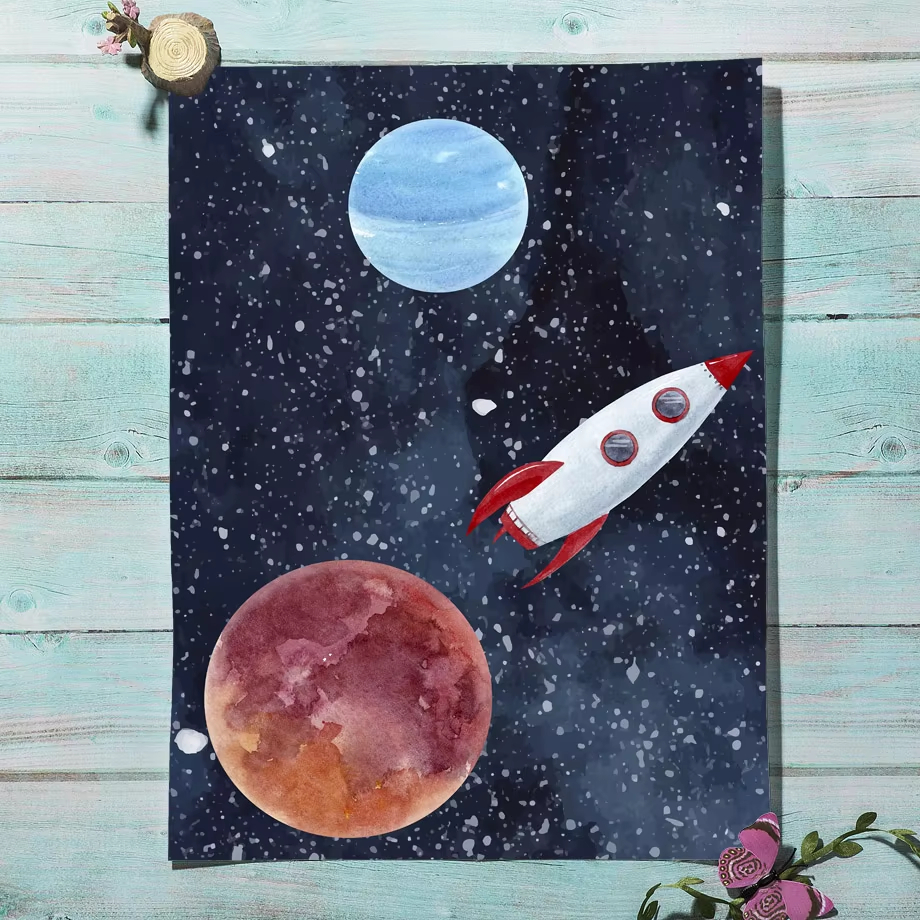Space Astronaut Planet Rocket  - Baby Nursery Mirror ulasan dan harga