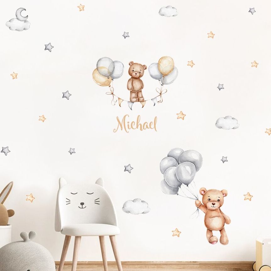 Custom Baby Name Bear Balloons - Baby Nursery Artwork ulasan dan harga