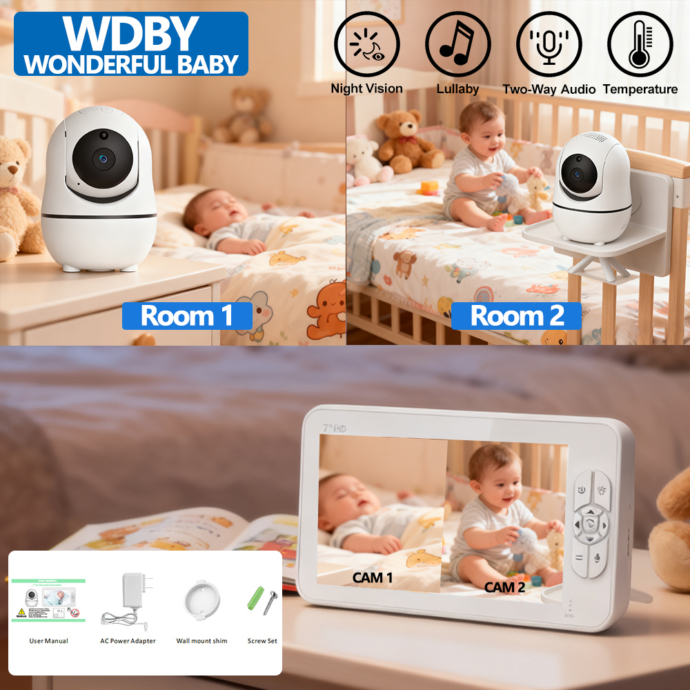 7.0 Inch HD Video Baby Monitor - Baby Monitor Split Screen ulasan dan harga