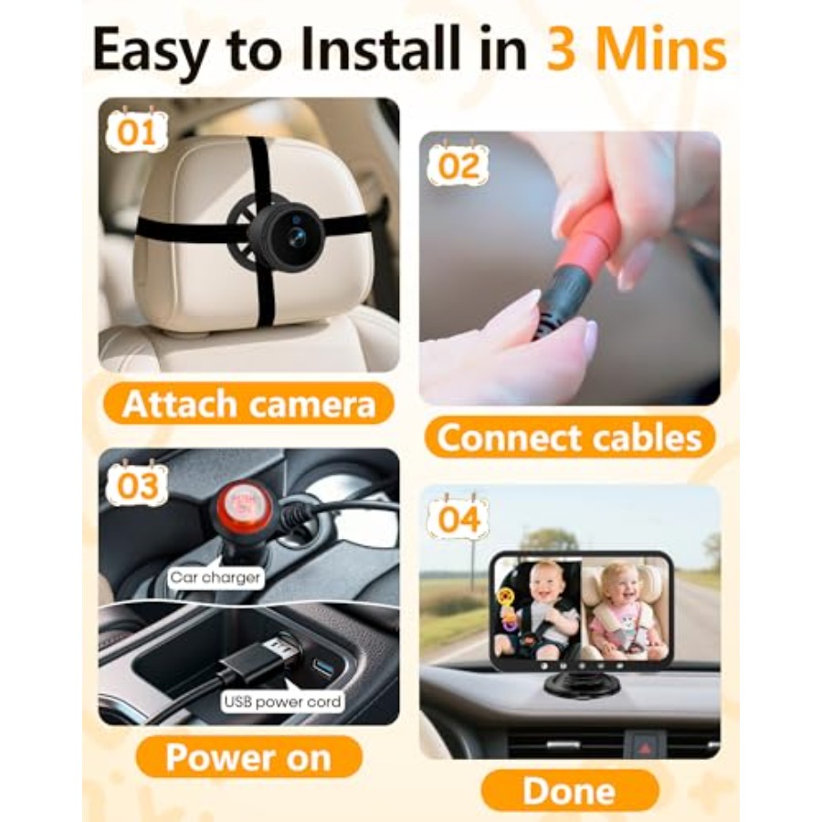 Dual Baby Car Camera for 2 : 7 - Baby Monitor Split Screen ulasan dan harga