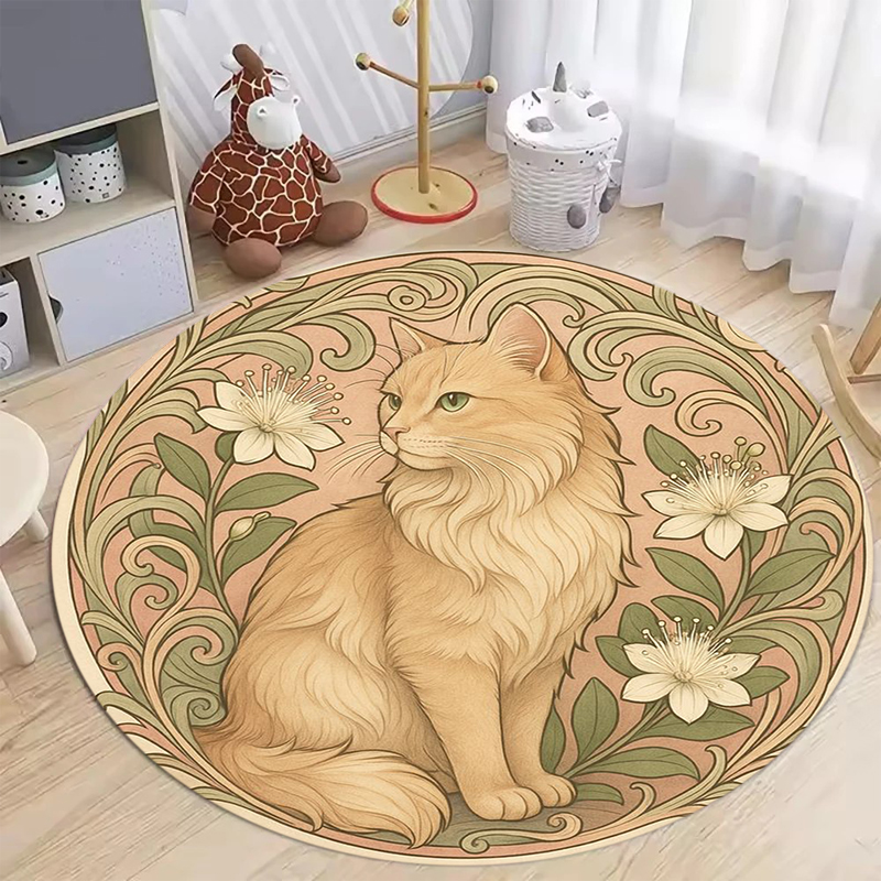 Round Art Nouveau Cat Floral A - Soft Rug Nursery ulasan dan harga