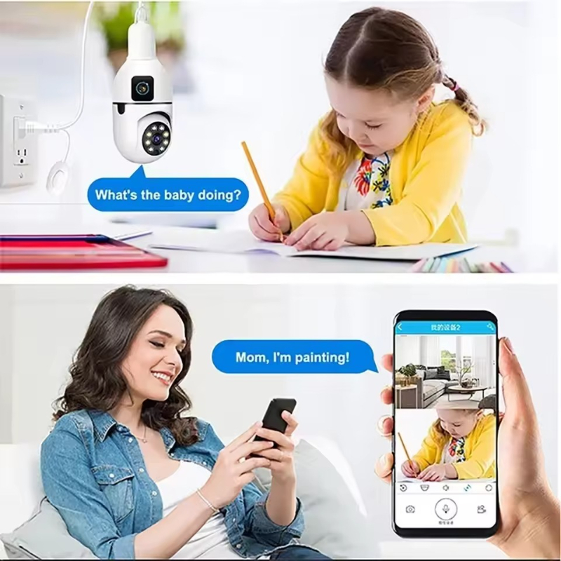 8MP WiFi IP Camera E27 Bulb Du - Baby Monitor Split Screen ulasan dan harga