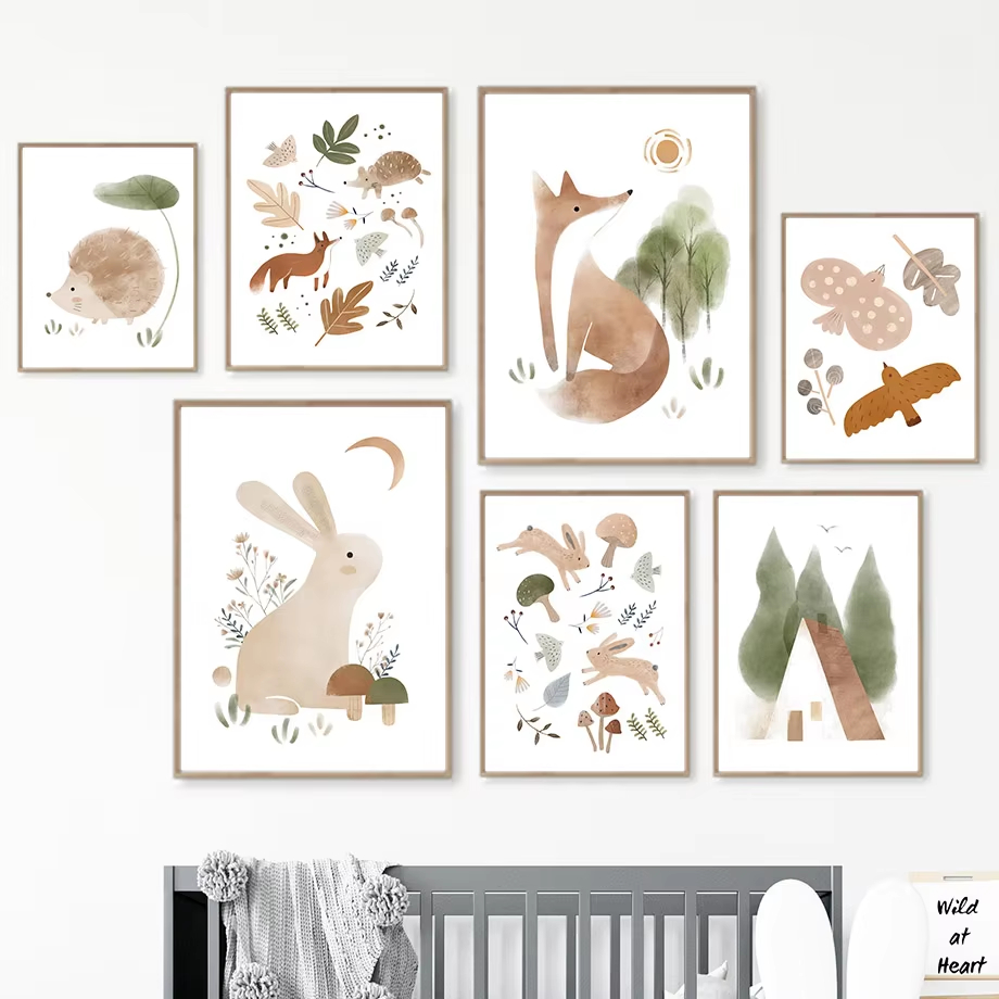 Boho Rabbit Fox Hedgehog Bird  - Baby Nursery Mirror ulasan dan harga