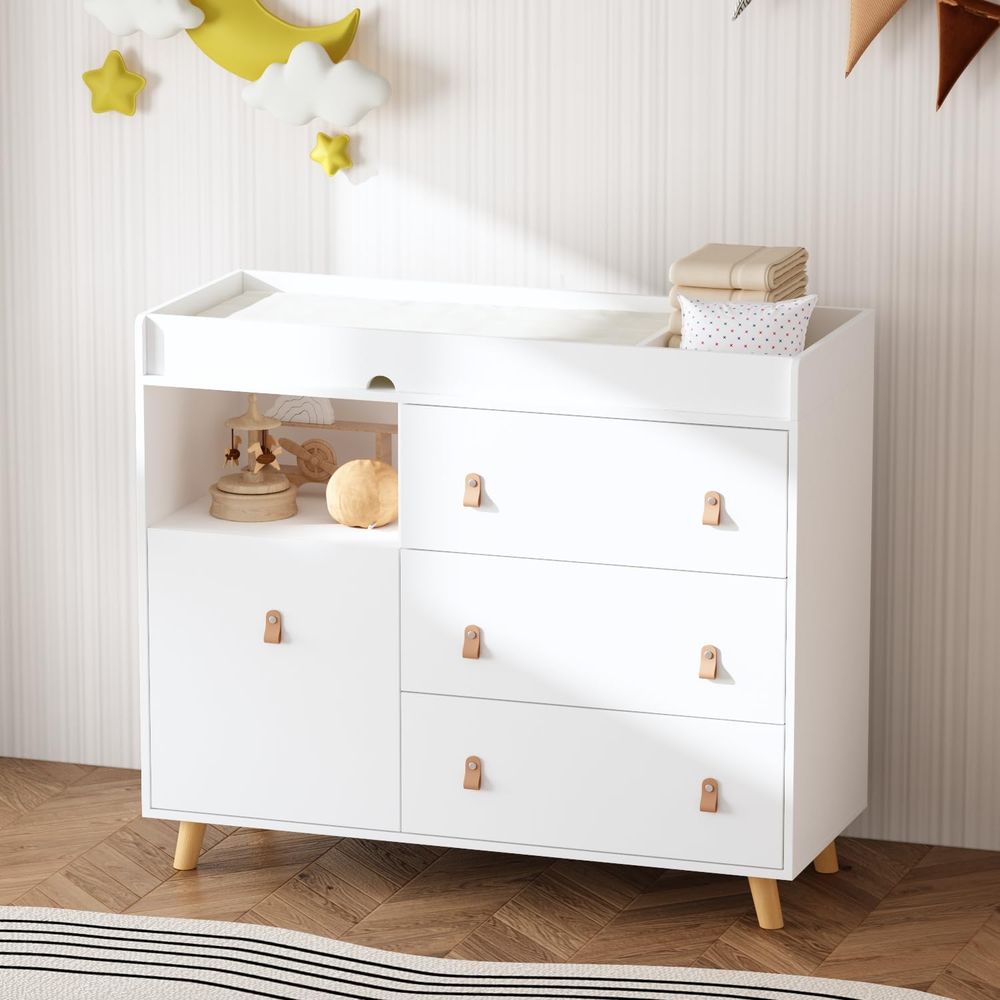 White 4-Drawer Nursery Dresser - Baby Nursery Table ulasan dan harga