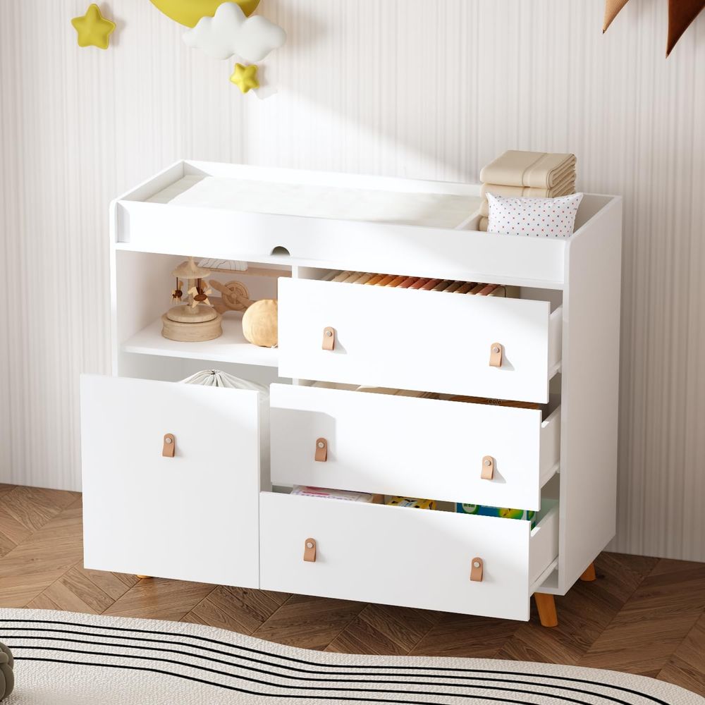White 4-Drawer Nursery Dresser - Baby Nursery Table ulasan dan harga