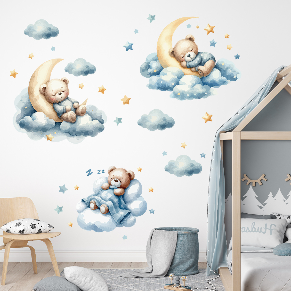 Watercolor Bear Sleep Moon Clo - Baby Nursery Artwork ulasan dan harga