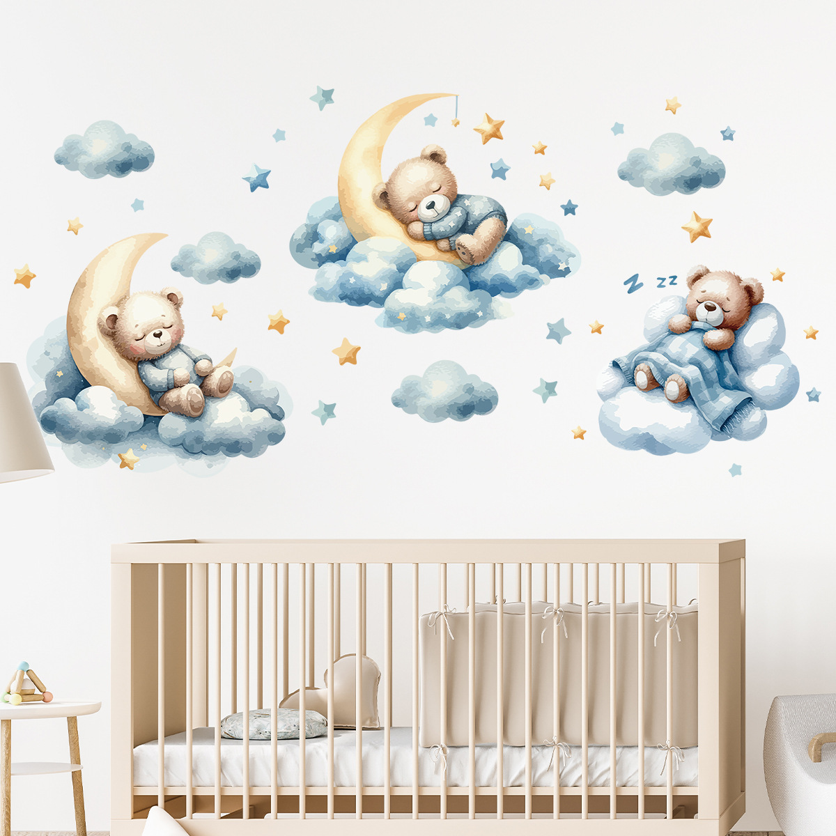 Watercolor Bear Sleep Moon Clo - Baby Nursery Artwork ulasan dan harga