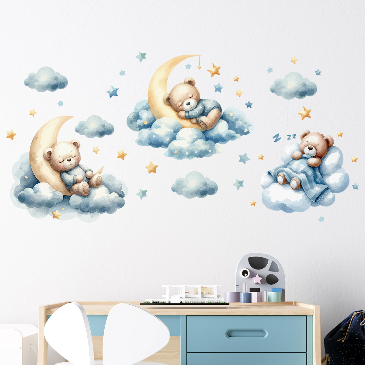 Watercolor Bear Sleep Moon Clo - Baby Nursery Artwork ulasan dan harga