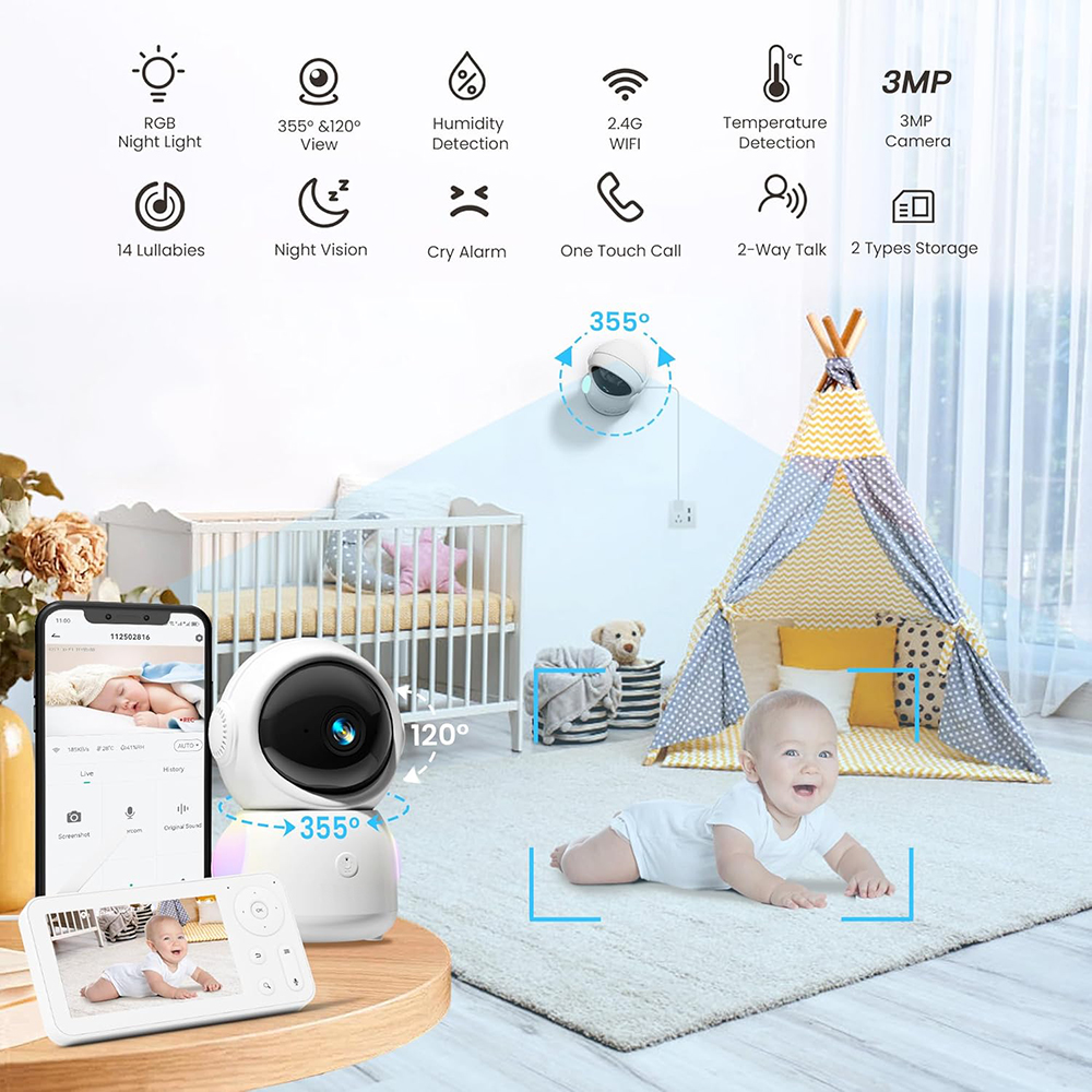 2K Baby Monitor with 2 Cameras - Baby Monitor Split Screen ulasan dan harga