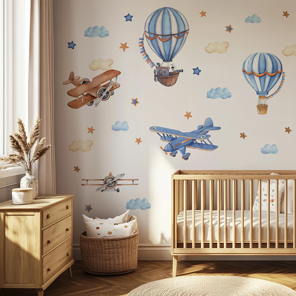 Cartoon Airplanes Hot Airballo - Baby Nursery Artwork ulasan dan harga