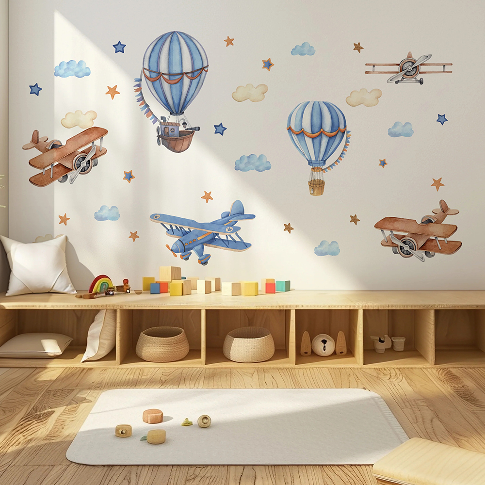 Cartoon Airplanes Hot Airballo - Baby Nursery Artwork ulasan dan harga